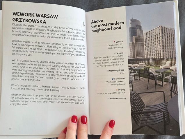 A spread of the book: WeWork Warsaw Grzybowska